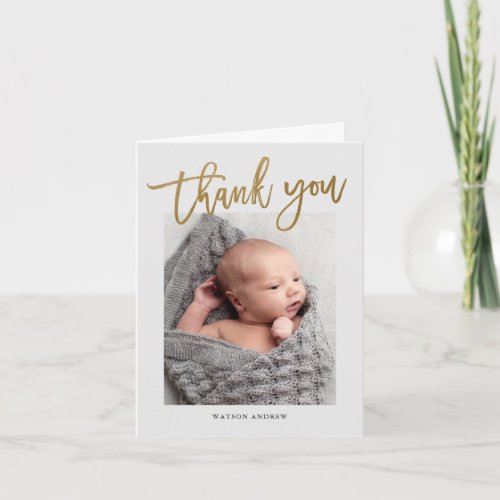 Modern Calligraphy Photo Baby Thank You Card