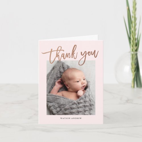 Modern Calligraphy Photo Baby Thank You Card