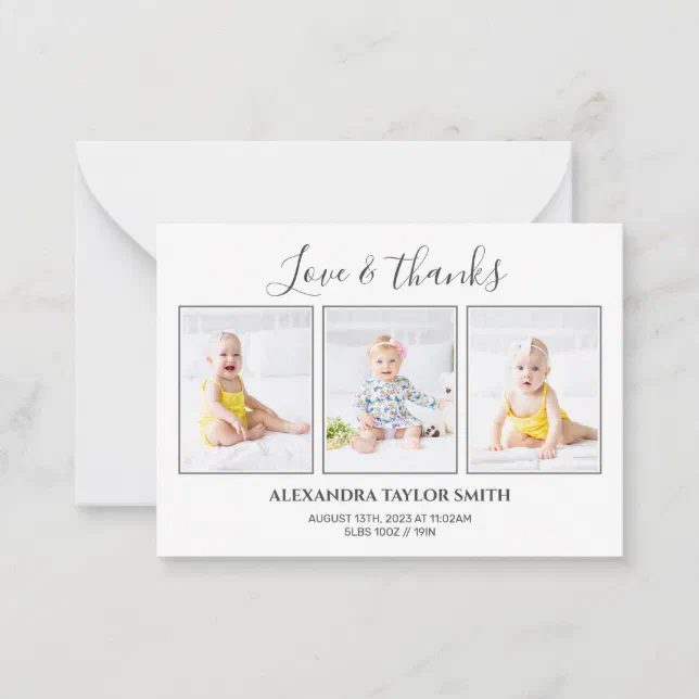Modern calligraphy Photo Baby Thank You Card | Zazzle