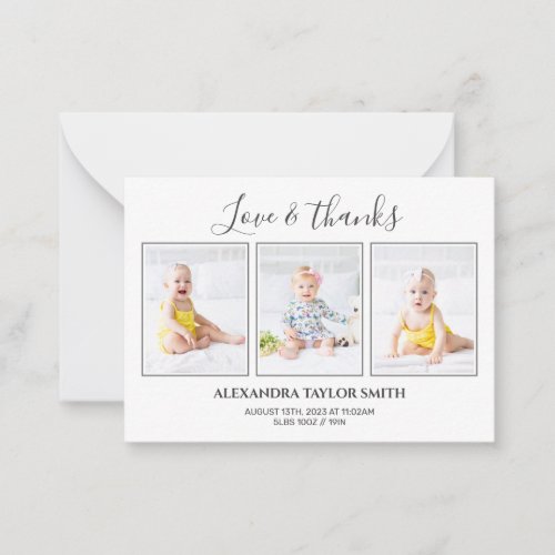 Modern calligraphy Photo Baby Thank You Card