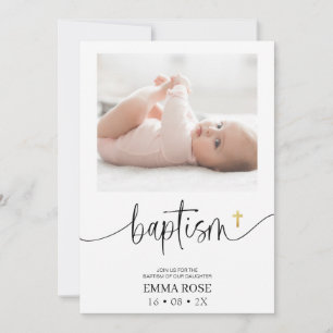 Modern Calligraphy Photo Baptism Invitation