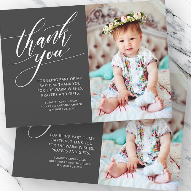 Modern Calligraphy Photo Baptism Thank You (Creator Uploaded)