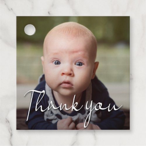 Modern Calligraphy Photo Baptism Thank You Favor Tags