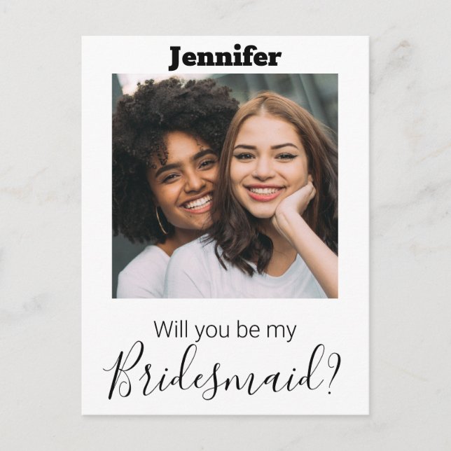  modern calligraphy photo bridesmaid invitation  postcard (Front)