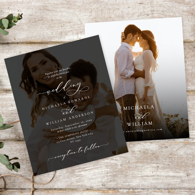 Modern Calligraphy Photo Budget Wedding Invitation (Creator Uploaded)