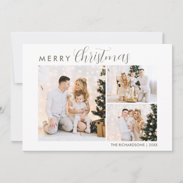 Modern Calligraphy Photo Collage Merry Christmas Card (Front)