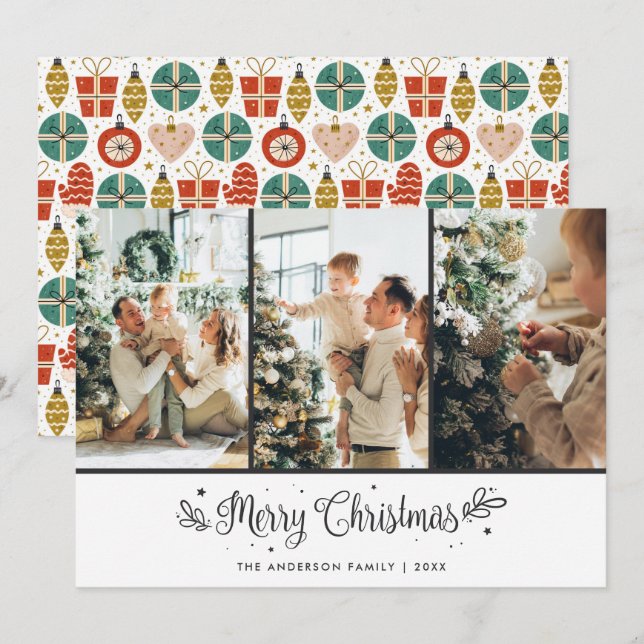 Modern Calligraphy Photo Collage Merry Christmas Holiday Card (Front/Back)