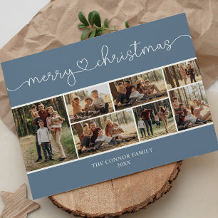 Modern Calligraphy Photo Collage Merry Christmas Postcard