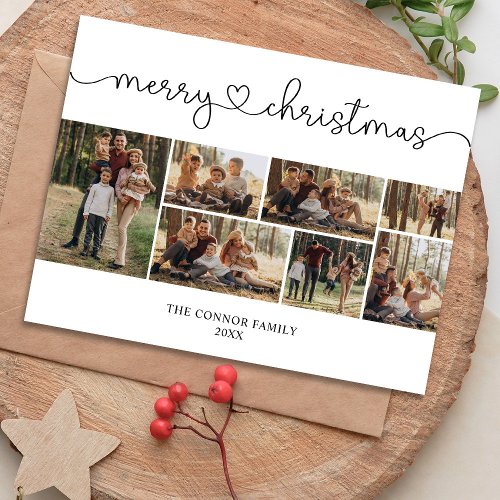 Modern Calligraphy Photo Collage Merry Christmas  Postcard