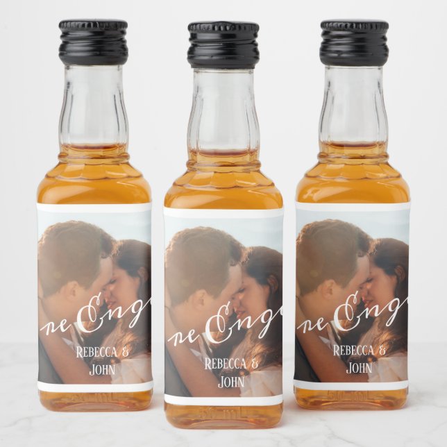 Modern Calligraphy Photo Engagement Liquor Bottle Label (Bottles)