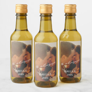 Modern Calligraphy Photo Engagement Party Mini Wine Label