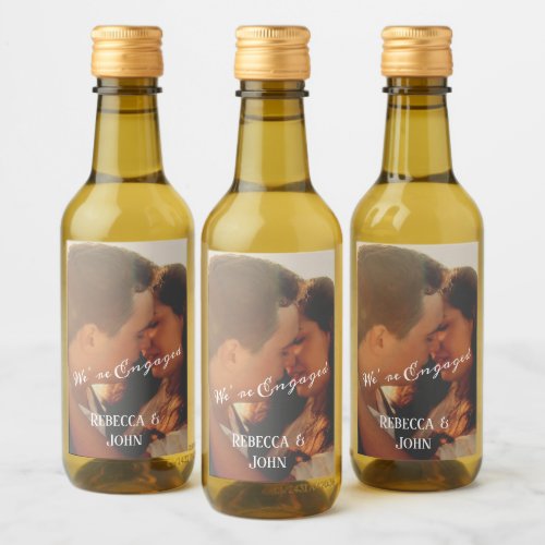 Modern Calligraphy Photo Engagement Party Mini  Wine Label