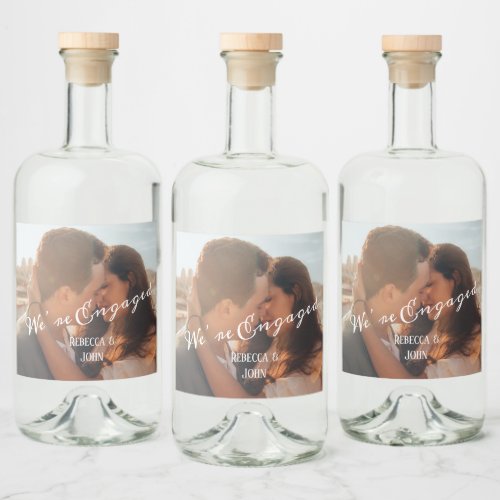 Modern Calligraphy Photo Engagement Personalised Liquor Bottle Label