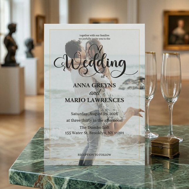 Modern Calligraphy Photo Faux Gold Wedding  Invitation (Creator Uploaded)