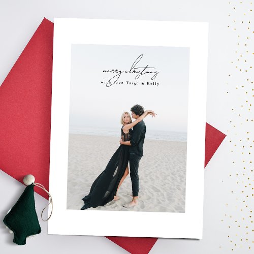 modern calligraphy photo framed  merry christmas holiday card