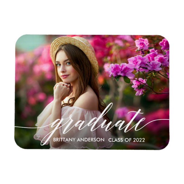 Modern Calligraphy Photo Graduation Announcement Magnet (Horizontal)