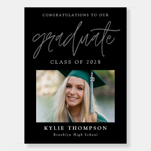 Modern Calligraphy Photo Graduation Black Foam Board | Zazzle