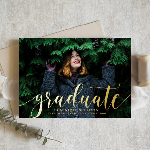 Modern Calligraphy Photo Graduation Gold Foil Invitation