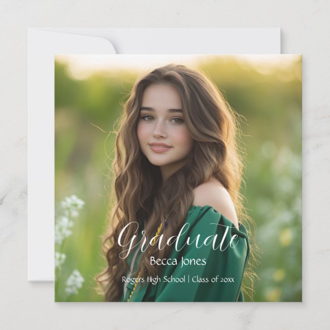 Modern Calligraphy Photo Graduation Invitation (Front)