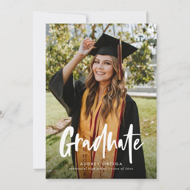 Modern Calligraphy Photo Graduation Invitation (Front)