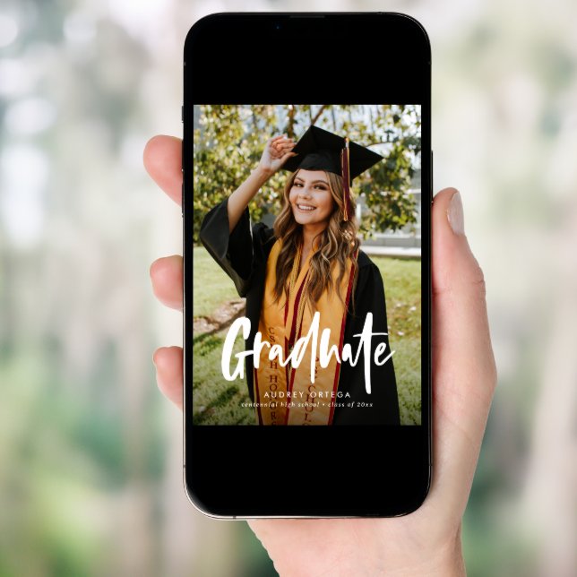 Modern Calligraphy Photo Graduation Invitation (Front Digital)