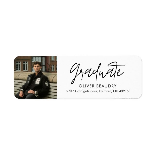 Modern Calligraphy Photo Graduation Return Address Label (Front)
