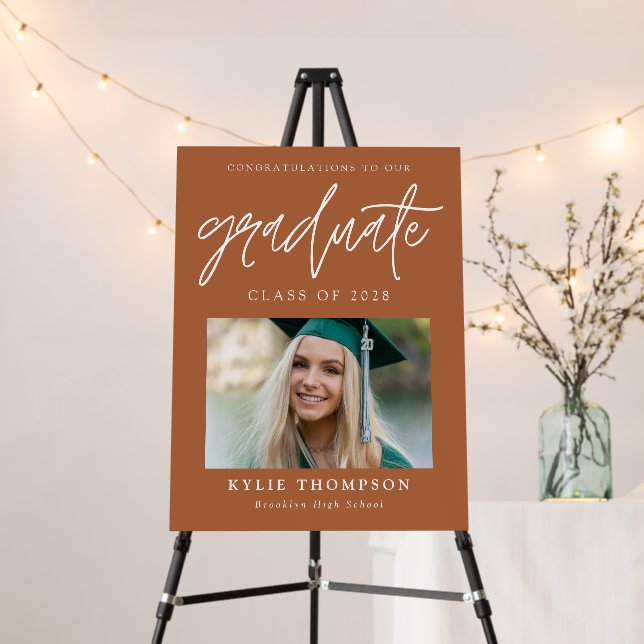 Modern Calligraphy Photo Graduation Terracotta Foam Board (In Situ (Stand))