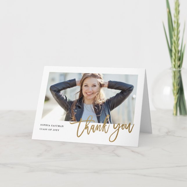 Modern Calligraphy photo graduation Thank You Card (Front)