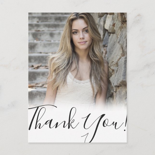 Modern Calligraphy | Photo Graduation Thank You Postcard (Front)