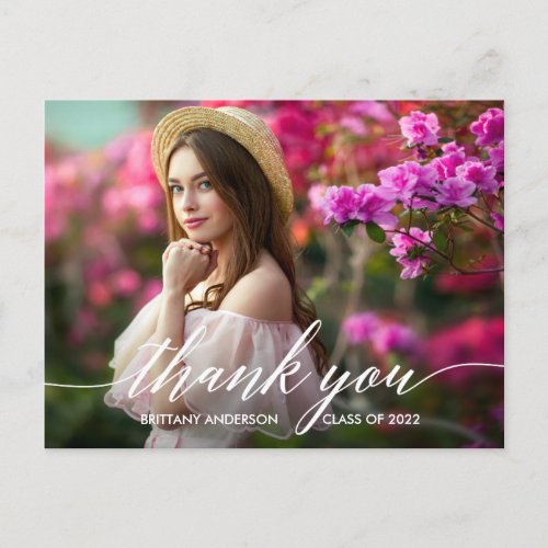 Modern Calligraphy Photo Graduation Thank You Postcard