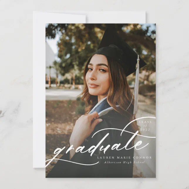 Modern Calligraphy Photo Graduation Vertical Announcement | Zazzle