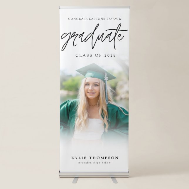 Modern Calligraphy Photo Graduation Vertical Retractable Banner (Front)