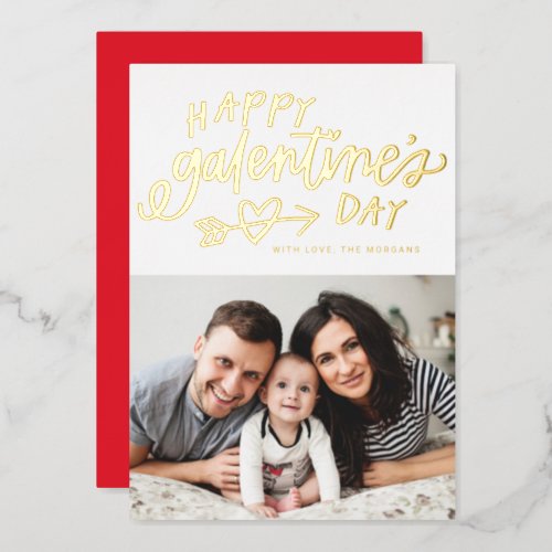 Modern Calligraphy Photo Happy Galentines Day Foil Holiday Card