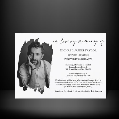 Modern Calligraphy Photo In Loving Memory Funeral  Invitation