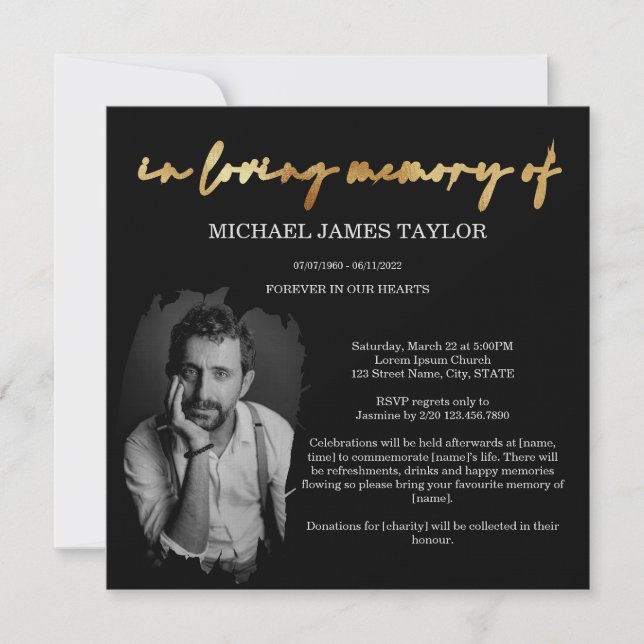 Modern Calligraphy Photo In Loving Memory Funeral  Invitation (Front)