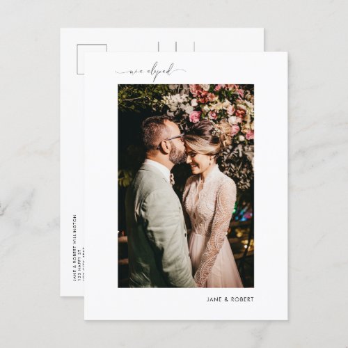 Modern Calligraphy Photo Just Married Elopement Announcement Postcard