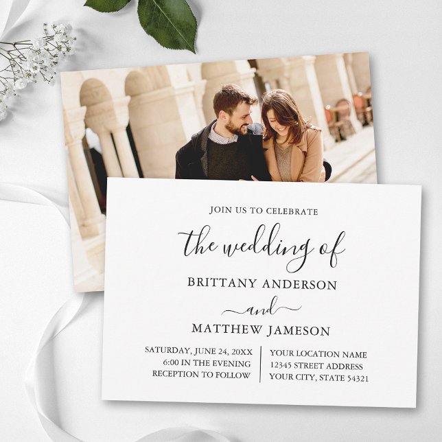 Modern Calligraphy Photo Minimalist Wedding  Invitation (Customize to change text size or text style.)