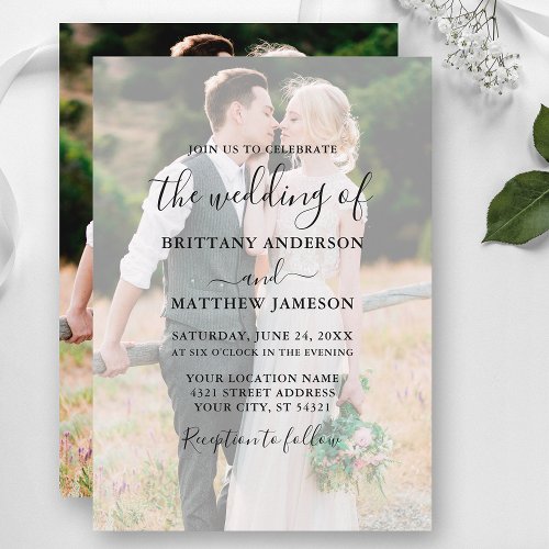 Modern Calligraphy Photo Overlay Wedding Invitation