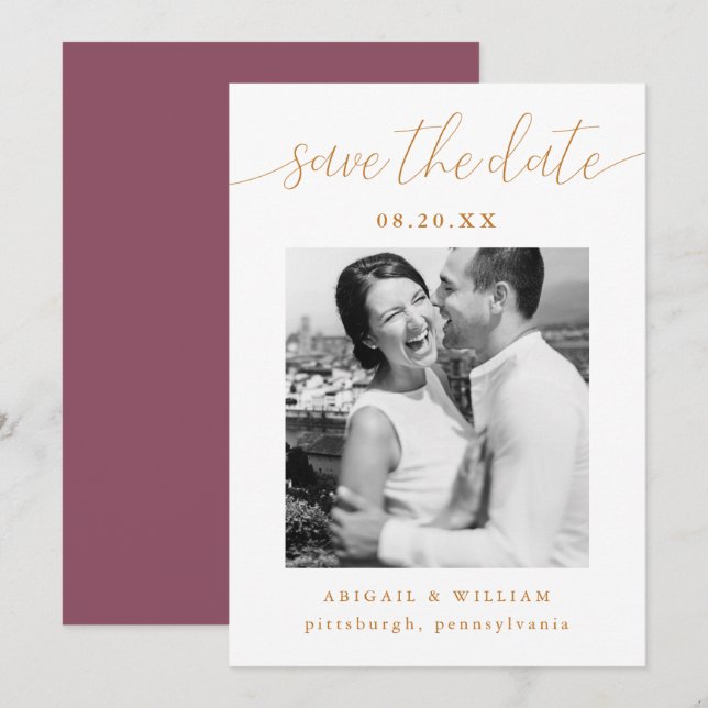 Modern Calligraphy Photo Pink Wedding Save The Date (Front/Back)