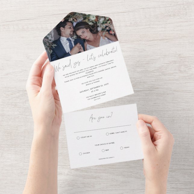 Modern Calligraphy Photo Post-Wedding Celebration All In One Invitation (Tearaway)