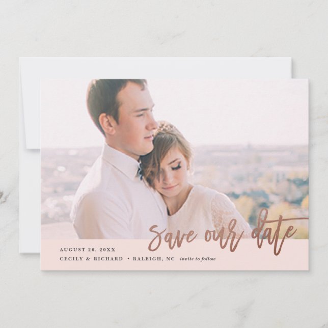 Modern calligraphy photo save the date (Front)