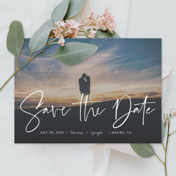 Modern Calligraphy Photo Save The Date by beckynimoy at Zazzle