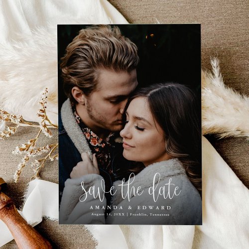 Modern Calligraphy Photo Save the Date Magnet