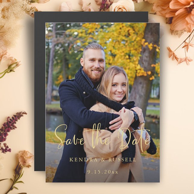 Modern Calligraphy Photo Save the Date Magnetic Invitation (Creator Uploaded)