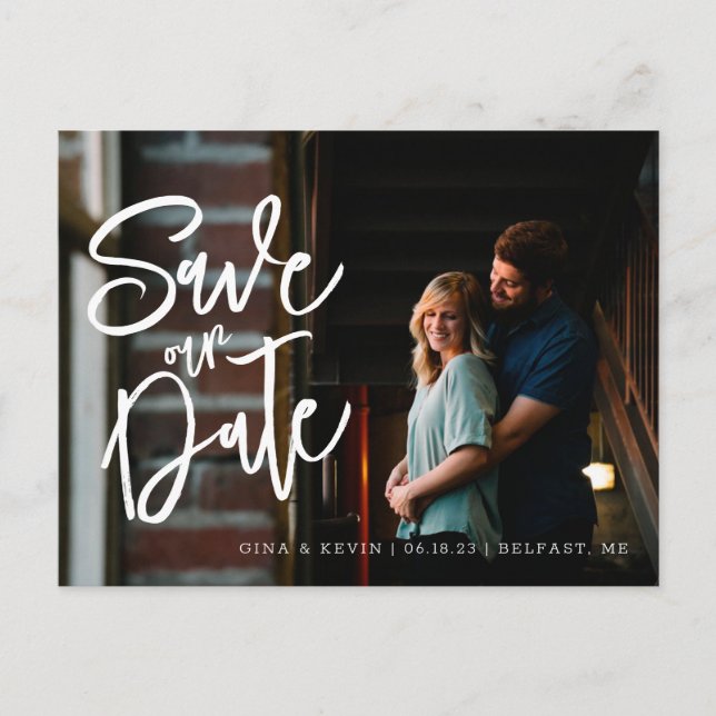 Modern Calligraphy Photo Save the Date Postcard (Front)