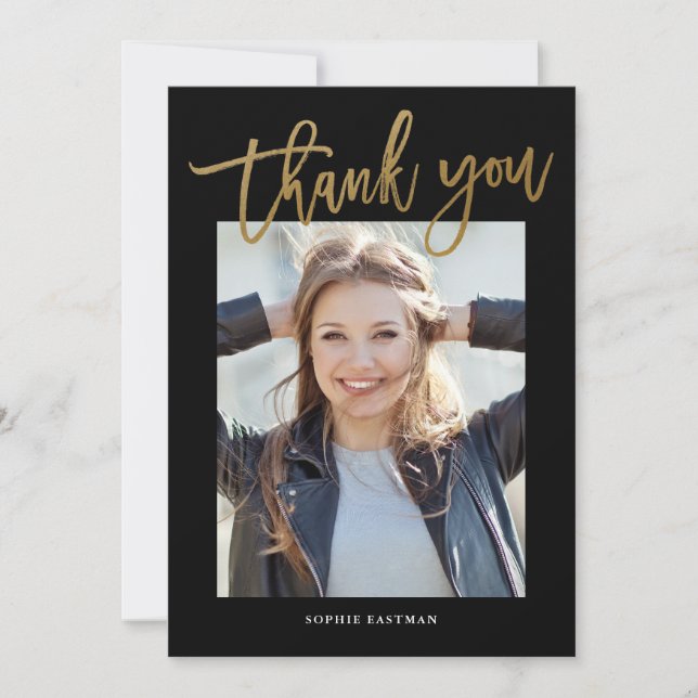 Modern Calligraphy photo thank you note Card (Front)