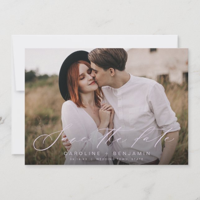 Modern calligraphy photo wedding save the date (Front)