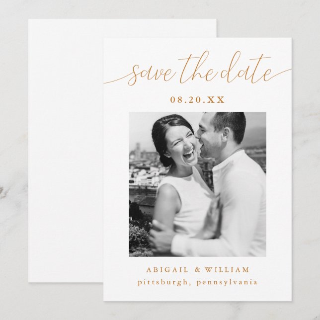 Modern Calligraphy Photo Wedding Save The Date (Front/Back)
