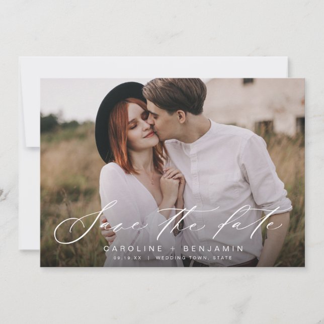 Modern calligraphy photo wedding save the date (Front)