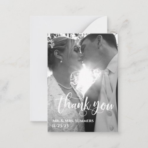 Modern Calligraphy Photo Wedding Thank You Budget  Note Card
